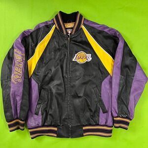 VTG 2004 58 Sports Los Angeles Lakers Leather Varsity Jacket Medium NBA Black